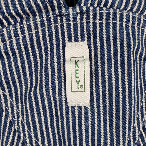 Key Size 48x32 Railroad Stripe Bib Overalls Blue White Farmer Chore Workwear - Picture 14 of 14